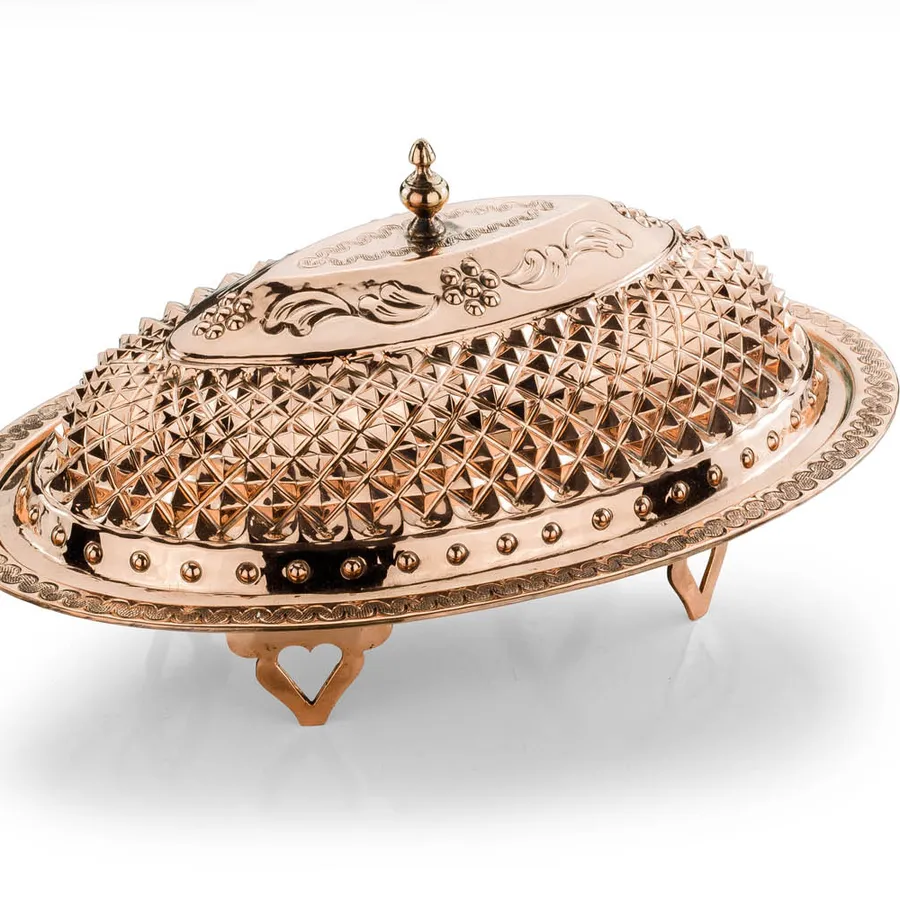 Pyramid-Engraved Copper Boat Dish
